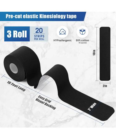 Kinesiology Tape Precut Strips - Waterproof Muscle Tape for Athletes - Black - 20 Strips/Roll - Buy Online on GoSupps.com