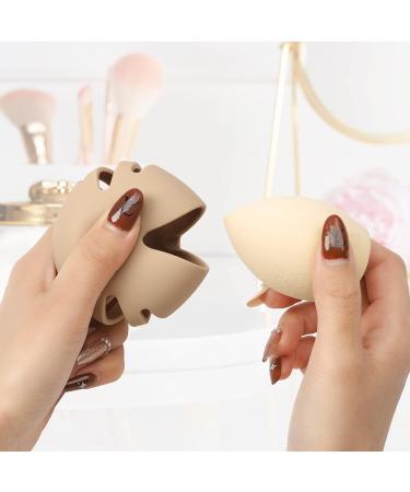 Silicone Makeup Sponge Holder for Travel - Shatterproof Beauty Blender Organizer in Khaki - Buy Online on GoSupps.com