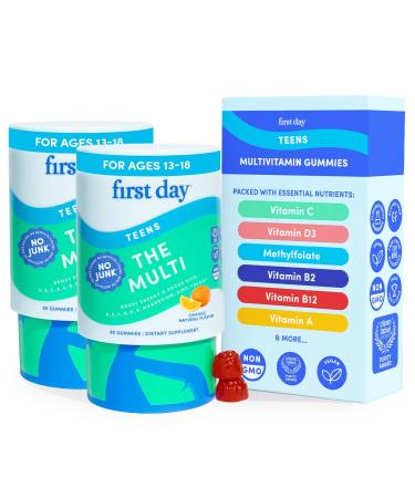 FIRST DAY Vitamins for Teens - Teen Multi Vitamins for Girls & Boys 12-17 Organic Fruit & Veggie Blend - 12 Key Nutrients: Vitamins A B1 B2 B6 B9 B12 C D3 E K2-60 Day Supply 120 (Pack Size 2)
