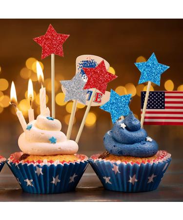 36 Pieces Glitter Star 4th of July cupcake toppers Glitter Gold Star Cakes Toppers for Independence Day 4th of July Party Supplies Favors(Blue Red White) - Buy Online on GoSupps.com