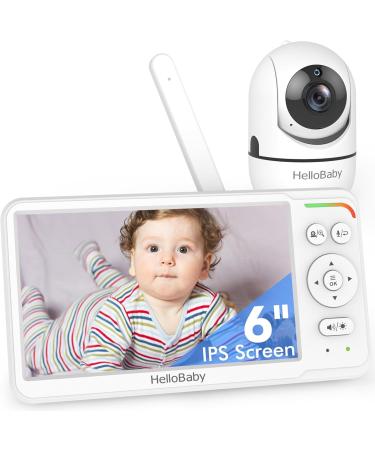 HelloBaby Portable Baby Monitor with Camera and Audio 6'' World First IPS Screen Baby Camera Monitor No WiFi 30-Hrs Battery ECO VOX 2 Way Talk With N