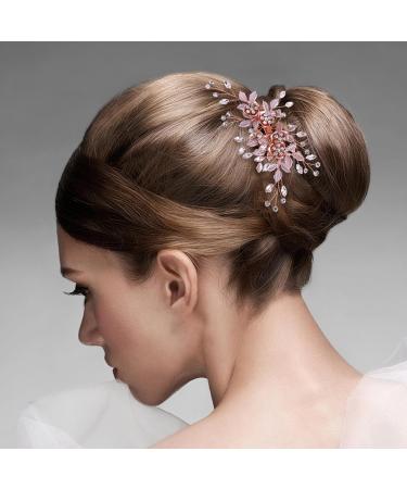 Amaxiu Rhinestone Wedding Hair Clip Flower Bride Hairpiece Crystal Bridal Hair Barrettes Hairpins Wedding Hair Accessories for Women Girls (Rose Gold) - Buy Online on GoSupps.com