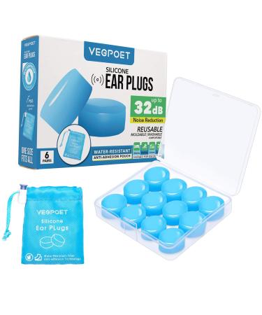 Ear Plugs for Sleeping - Vegpoet Reusable Moldable Silicone Earplugs Noise Cancelling Reduction for Concerts, Swimming, Shooting, Snoring, Airplane, Musicians, Motorcycle, 12 Pack