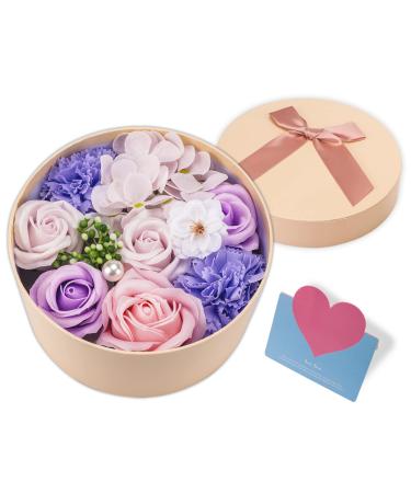 Bath Soap - Rose Flower Floral Scented Rose Soap Petals Body Soap in Flower Box Bath Soap for Women Plant Essential Oil Flower Soap Set for Birthday Valentine s Day Thanksgiving Day Christmas (Pink) purple round box