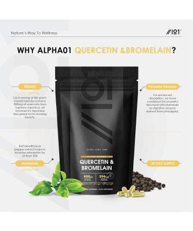 Plant-Based Quercetin 800mg & Bromelain 396 GDU with BioPerine - Made from from Sophora Japonica Extract (Quercetin) & Pineapple (Bromelain) - 60 Caps 60 count (Pack of 1) - Buy Online on GoSupps.com