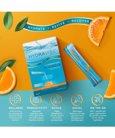 Hydravive Rehydration Electrolytes Powder - High Strength Vitamin C and All 8 B Vitamins: B1 B3 B5 B12 Supplement Sachet Drink - Effervescent Electrolyte Hydration Tablets - 7 Pack Orange - Buy Online on GoSupps.com