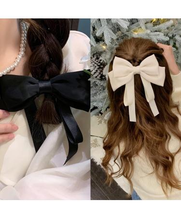 Rywicle Hair Clips Bow 2 Pack - Satin French Barrette for Women Girls - White Black - Buy Online on GoSupps.com