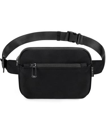 ZORFIN Fanny Packs for Women Men Black Crossbody Fanny Pack Belt Bag with Adjustable Strap Fashion Waist Pack for Outdoors/Workout/Traveling/Casual/Running/Hiking/Cycling (Black Gray Zipper)