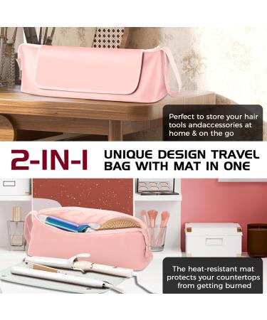 2-in-1 Heat Resistant Hair Tools Travel Bag - Organizer for Flat Irons Curling Irons & Accessories - Perfect Heat Mat for On-the-Go - Pink - Buy Online on GoSupps.com