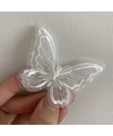 12pcs Butterfly Lace Trim  Double Layers Organza Butterfly Lace Fabric Embroidery Sewing Lace DIY Craft Butterfly Decor Applique Patches for Wedding Bride Hair Accessories Dress Curtain (White)