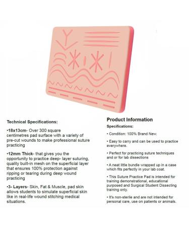 Suture Practice Pad with 27 Wounds, 5.5x7.7 Silicon Skin Pad for Medical and Veterinary Training - Buy Online on GoSupps.com