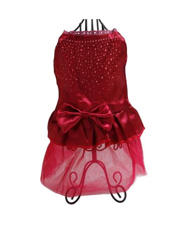 Pet Dog Puppy Bow Gauze Tutu Dress Skirt Cat Sequin Princess Clothes Apparel Dog Accessories Birthday Chirstmas Thanksgiving Valentine's Day Gifts Dark Red L