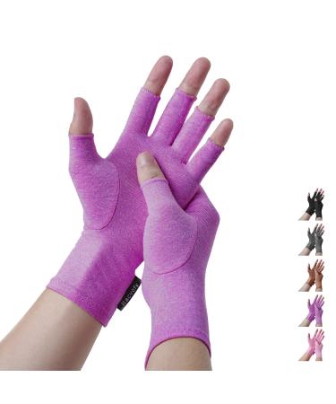 Racvofy Arthritis Gloves, Fingerless Gloves, Relieve Muscle Pain, Comfortable Fit Compression Gloves for Arthritis, Rheumatiod, Tendonitis, Carpal Tunnel Pain, Computer Typing, Dailywork (Purple, S) Purple Small (1 Pair)