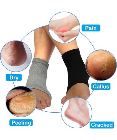 Moisturizing Heel Socks 2 Pairs Toeless Socks Gel Lined Spa Socks for Dry Heels Treatment Cracked Heel Repair (Black/Grey) - Buy Online on GoSupps.com