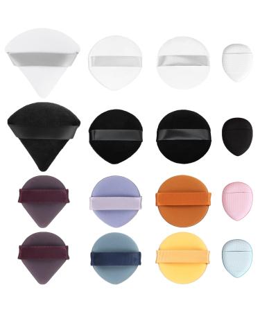 UFRITAN 16 Pieces Powder Puff Face Triangle/Round Shape Makeup Tool for Loose Powder Soft Body Cosmetic Foundation Sponge Mineral Powder Wet Dry Makeup Tool Velour Puffs with Ribbon Strap