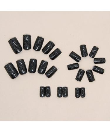 24Pcs Short Square Black Glitter Press on Nails with Rhinestones | Glossy False Nails for Women and Girls | Removable Stick on Nails for Manicure Decoration - Buy Online on GoSupps.com