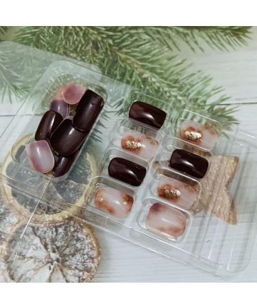 Gold & Brown Short Press On Nails - 24PCS Reusable Artificial Acrylic False Nails for Women - Buy Online on GoSupps.com