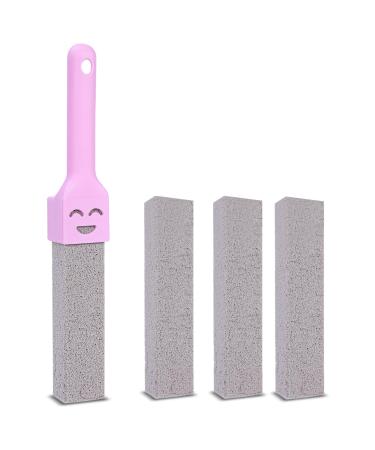 Toilet Pumice Cleaning Stone with Handle Toilet Bowl Ring Cleaner and Descaler Pumice Stone Stick Brush 1 Purple Cleaning Handle & 3 Cleaning Stone Refills for Kitchen Bath Pool Household Cleaning