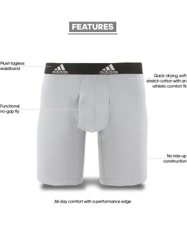 adidas Men's Stretch Cotton 3-Pack Long Boxer Brief - Small - Onix/Black/Black/Grey - Black - Buy Online on GoSupps.com