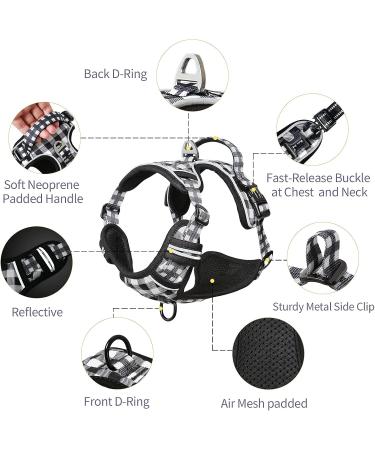 Heele Dog Crockery & No-Pull Harness | Medium-Sized Reflective Dog Gear - Soft Adjustable Padded Handle - Black & White Checkered - Buy Online on GoSupps.com