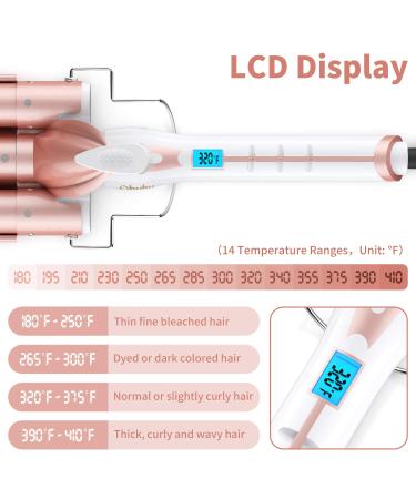 Ohuhu 1 Inch Ceramic Tourmaline Triple Barrels Hair Waver Curling Iron | Temperature Adjustable with LCD Temp Display | Rose Gold | Mother's Day Gift - Buy Online on GoSupps.com