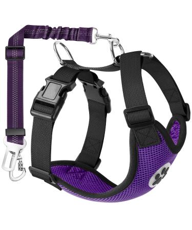Slowton dog harness with safety belt for car breathable dish Dog seat belt with 2 carabiner hooks for attachment to the seat belt buckle or trunk (purple m) m B-Lila