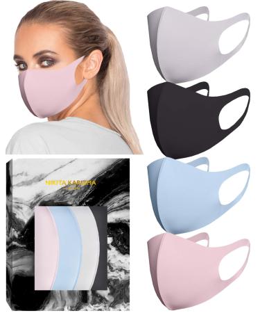 KARIZMA Styling Essentials Cloth Face Mask. 4 Buttery Soft Masks Washable Fabric. (Classic) Pink, Soft Grey, Blue and Black Face Mask Reusable. Fabric Face Mask 4 Pieces Multi
