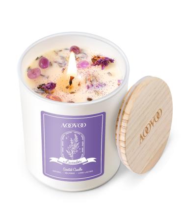AOOVOO Lavender Scented Candles for Women - Aromatherapy Candle with Crystals Inside 7oz Soy Candles for Home Scented Christmas Birthday Gifts Candle for Women Mom Lavender Scented Candles 7oz