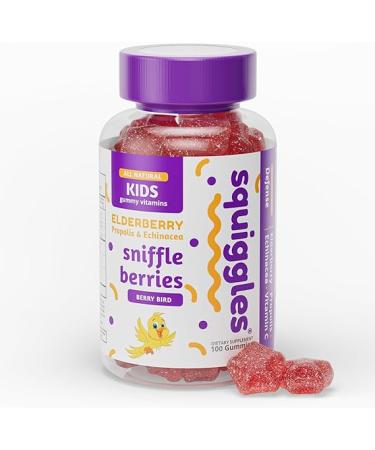 Squiggles Sniffle Berries Elderberry Gummies Bee Propolis and Echinacea Kids Herbal Defense Gummies 100 Count