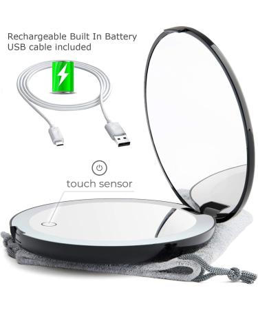 Mavoro LED Lighted Travel Makeup Mirror - Rechargeable 1x/10x Magnification - Daylight LED - Portable Touch Sensor Mirror - USB Charging (Black) - Buy Online on GoSupps.com