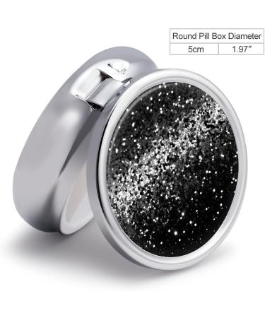 Buy Round Black White Glitter Pill Box | 3 Compartment Portable Medicine Organizer | Decorative Metal Pocket Pill Case - Buy Online on GoSupps.com