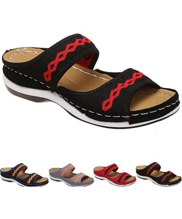 OWTERY Grigral Cross Sandals - Leather Orthopedic Arch Support Diabetic Walking Sandals - Black 3.5 - Buy Online on GoSupps.com