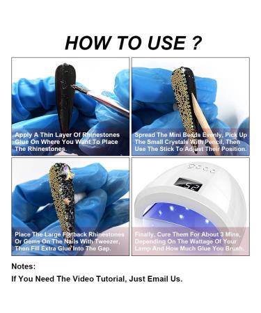 Rhinestones Nail Glue Set - 10ml x2 Adhesive, 3Pcs Brushes, Wax Pencils, Tweezers - Long Lasting Strong Bond for Gems & Jewelry Nail Art (UV/LED Cure Needed) - Buy Online on GoSupps.com