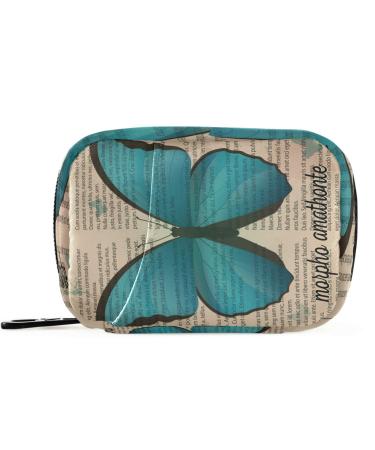 Pfrewn Pill Organizer Case 7 Day Blue Butterfly Morpho Amathonte Old Vintage Travel Pill Box with Zipper Portable Small Weekly Vitamin Medicine Supplement Holder Pouch Bag