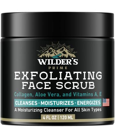 Men's Face Scrub - Exfoliating & Moisturizing SkinCare - Made in USA - Collagen  Aloe Vera  Vitamins A & E - Wash & Cleanser for Beard & Pre Shave - Exfoliator for Sensitive  Dry & Oily Skin - 4 fl oz