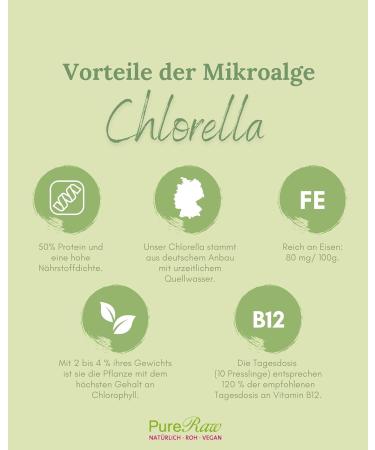 Chlorella Tablets from Germany | Pure Raw Vegan Chlorella Algae - Rich in Vitamin B12 Iron & Chlorophyll | 3g - Pureeraw 3G Chlorella Troundlings - Buy Online on GoSupps.com