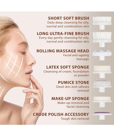 Facial Cleansing Brush Set with 7 Electric Exfoliating Brushes - Amethyst - Buy Online on GoSupps.com