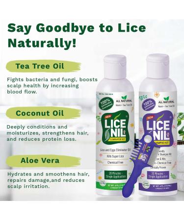 Lice Removal Super Kit - Tea Tree Coconut & Aloe Vera Oil & Shampoo (4 Fl Oz Each) | Includes Lice Comb with Magnifier - Effective International Shipping - Buy Online on GoSupps.com