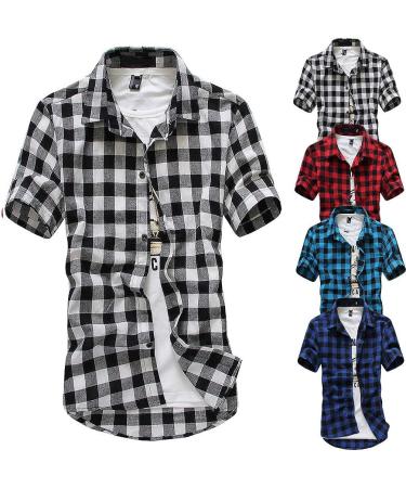 2022 Men's Stylish Cut Off Flannel T-shirt - Casual Slim Button Up Vest Vintage Cowboy Plaid Sleeveless Tank Top - Black Blue Medium - Buy Online on GoSupps.com