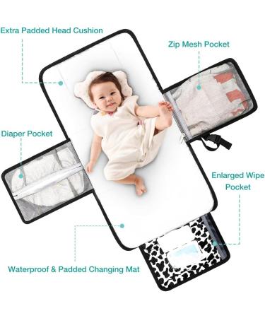 Lekebaby Nappy Changing Mat Portable Changing Mat Baby Travel Change Mat with Wipe-Pocket and Head Cushion Cow Stria Grey-Cow Stria - Buy Online on GoSupps.com
