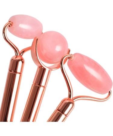 Jade Roller Set with 3 Replaceable Heads | 100% Real Jade & Rose Quartz Facial Tools | Gold Handle Anti-Aging Eye Bag Massage Kit - Buy Online on GoSupps.com