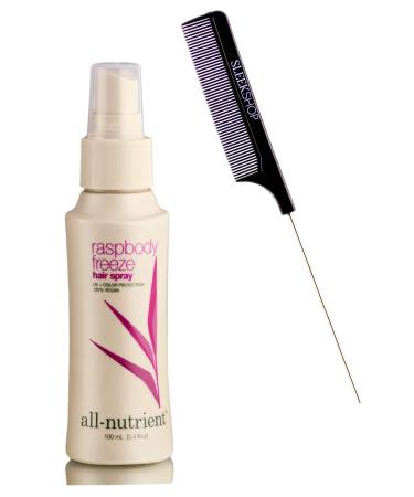 All Nutrient Raspbody Freeze Hairspray Flexible Hold Hair Spray Finish with Raspberry Fruit (w/Sleek Comb) UV+ Color Protection 100% Vegan (3.4 oz / 100 ml - travle size)