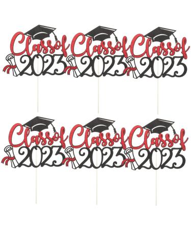Amosfun 6pcs 2023 2023 Graduation Arrangements Paper Cupcake Topper Congratulations Cake Toppers Cake Picks Cupcake Ornaments Cake Decor Graduation Toppers Mw Red Accessories