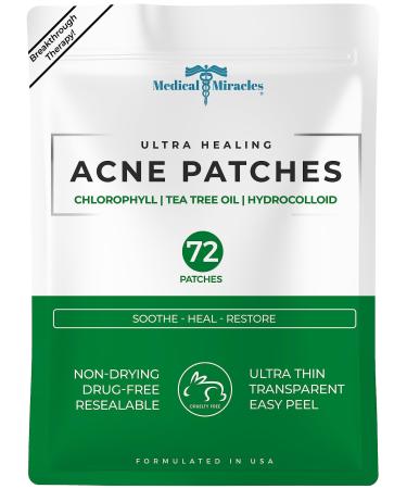 Medical Miracles NEW- Chlorophyll Tea Tree Oil and Hydrocolloid Ultra Healing Acne 72 Patches Face Healing Patch Treatment for Absorbing Zits Pimples Cystic Spots Blemishes