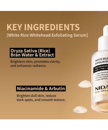 NIDA White Rice Whitehead Exfoliating Serum | 1.69 fl.oz. 50ml | Daily Soft Exfoliating Face Scrub Dead Skin Cells Remover for All Skin Types korean skin care - Buy Online on GoSupps.com