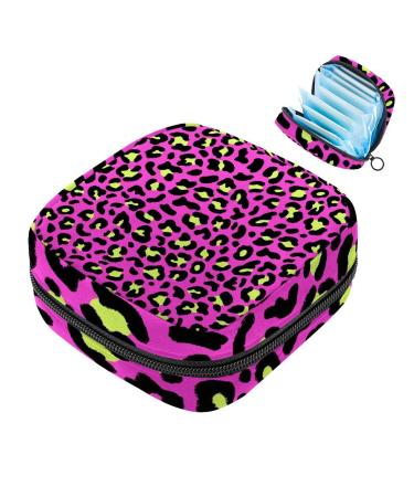 Pink leopard exotic animal print pattern sanitary napkin storage bag portable period pocket for women teen girls girls menstrual cup bags breastfeeding insert holder