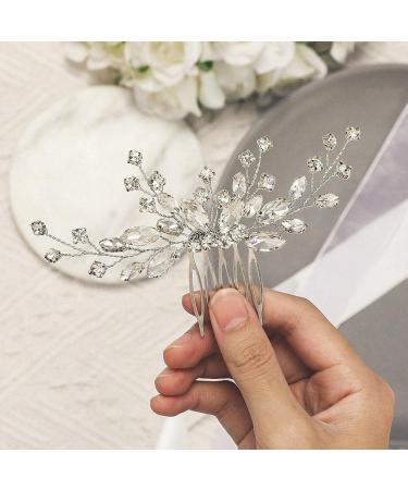 Flovel Crystal Bride Wedding Hair Comb Silver Rhinestone Bridal Hair Accessories Hair Side Comb for Women and Girls