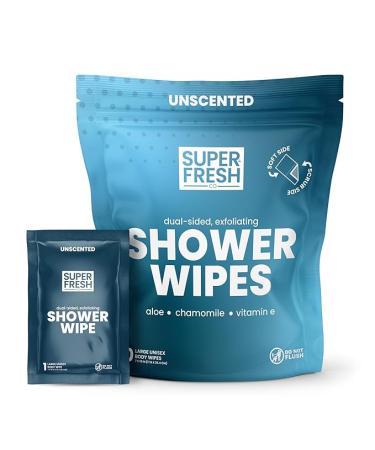 Super Fresh FunkBlock Shower Wipes - Large Body Wipes for Hygiene, Camping Wipes, Gym & Travel. No Rinse Bathing Wipes with Aloe & Vitamin E. Unscented. Bag of (10) Individually Wrapped Wipes 10 Wipes - Buy Online on GoSupps.com