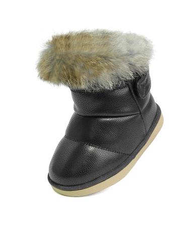 MINBEI Baby Girls Soft Leather Booties Winter Snow Boots Waterproof for Toddler Girls Pink White Rose Gold Brown 4.5 UK Child Black