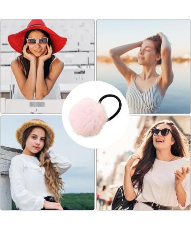 Furry Ball Ponytail Holders Girls' Colorful Pompom Hair Ties - Fashionable Hair Ties for Women And Girls Versatile Ponytail Holders for Dating Parties light pink - Buy Online on GoSupps.com